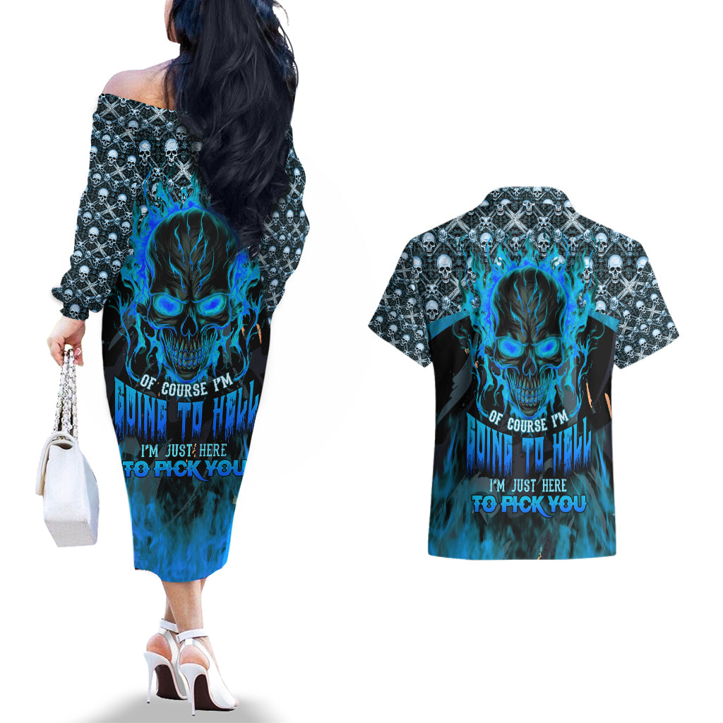 fire-skull-couples-matching-off-the-shoulder-long-sleeve-dress-and-hawaiian-shirt-of-course-im-going-to-hell-im-just-here-to-pick-you-up