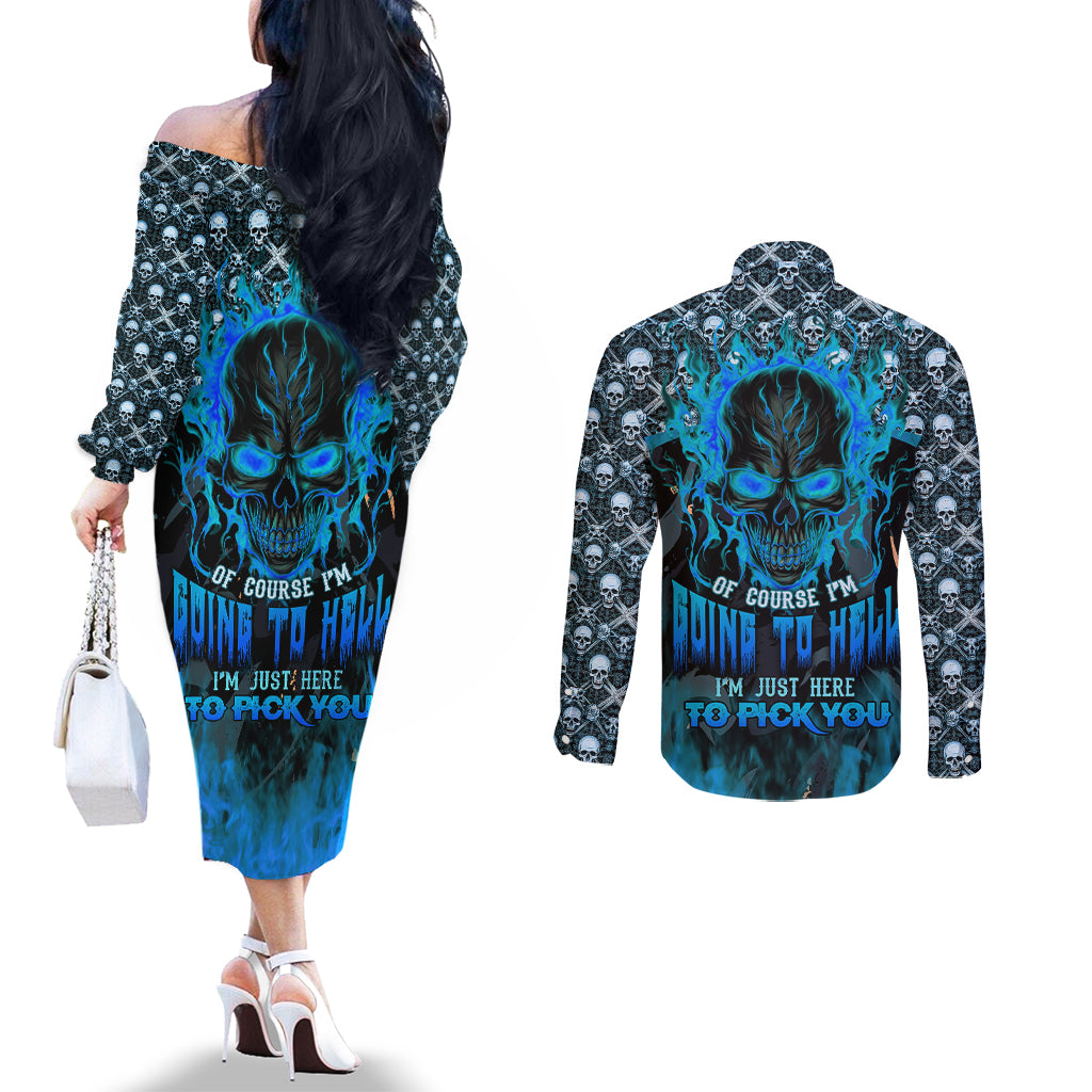 fire-skull-couples-matching-off-the-shoulder-long-sleeve-dress-and-long-sleeve-button-shirts-of-course-im-going-to-hell-im-just-here-to-pick-you-up