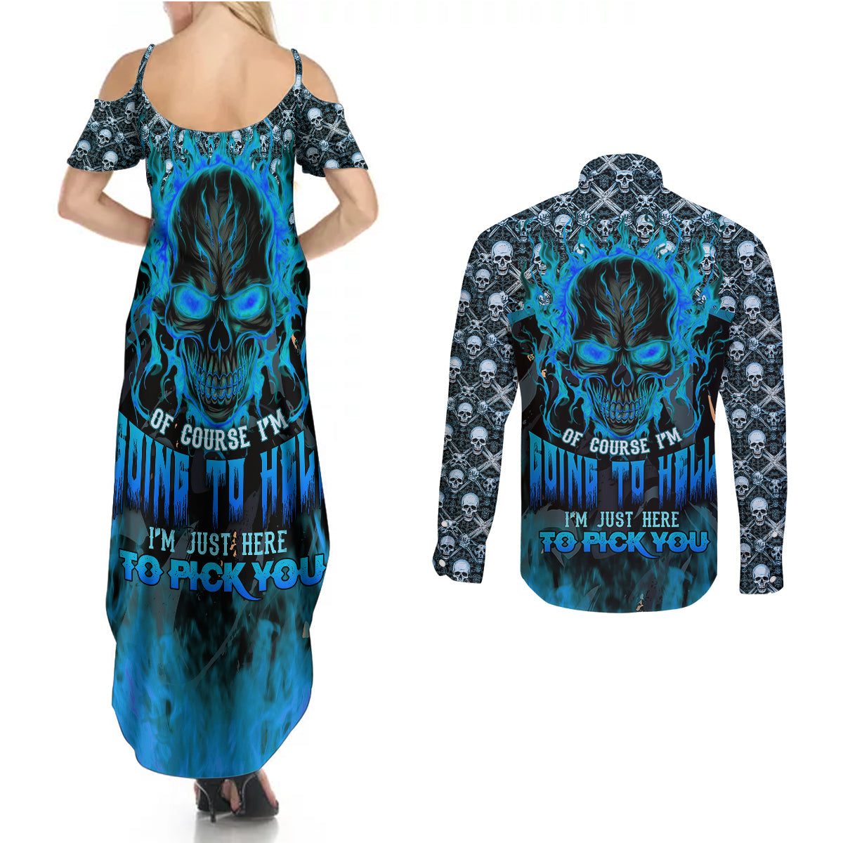 fire-skull-couples-matching-summer-maxi-dress-and-long-sleeve-button-shirts-of-course-im-going-to-hell-im-just-here-to-pick-you-up