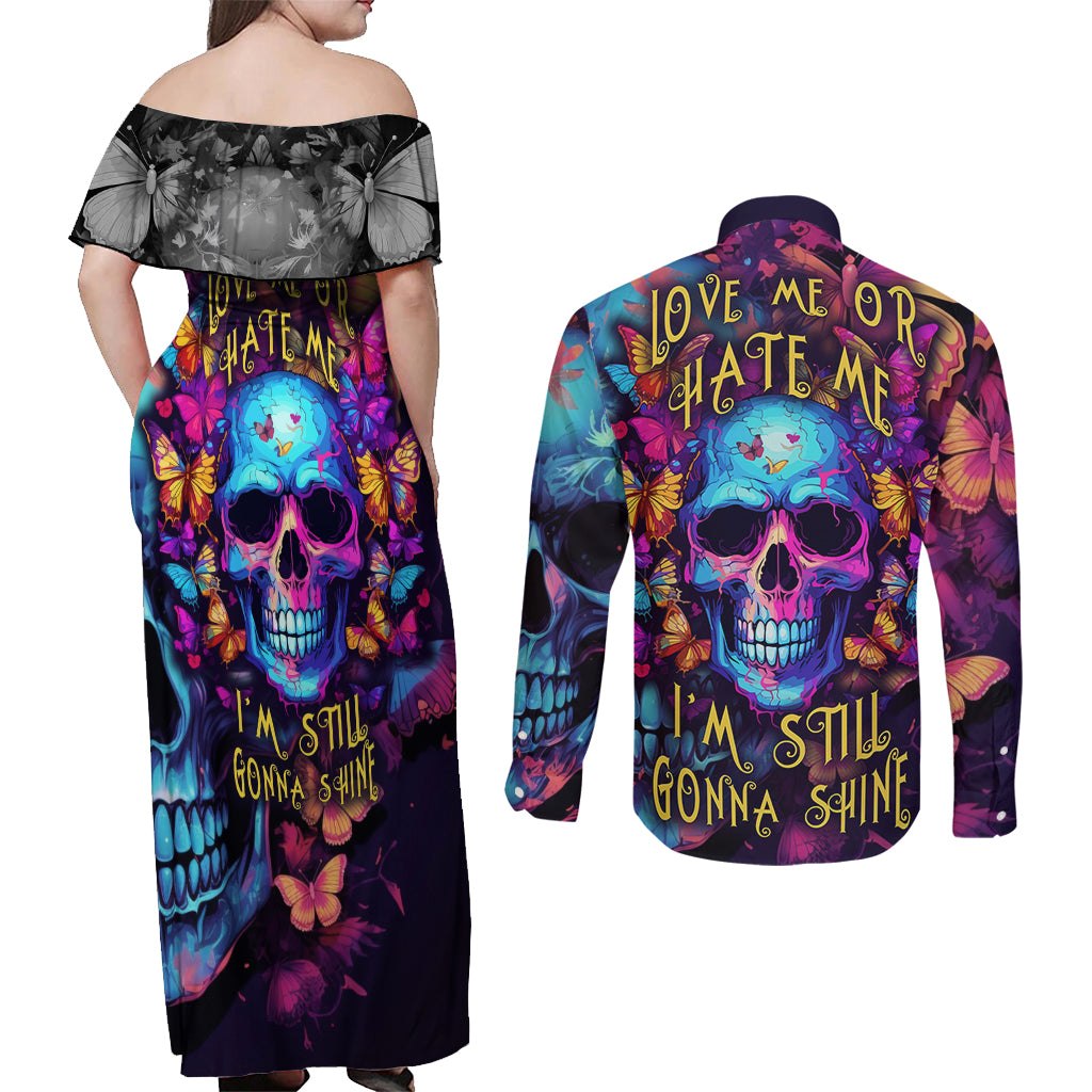 fantasy-skull-with-butterflies-couples-matching-off-shoulder-maxi-dress-and-long-sleeve-button-shirts-love-me-or-hate-me-im-still-gonna-shine