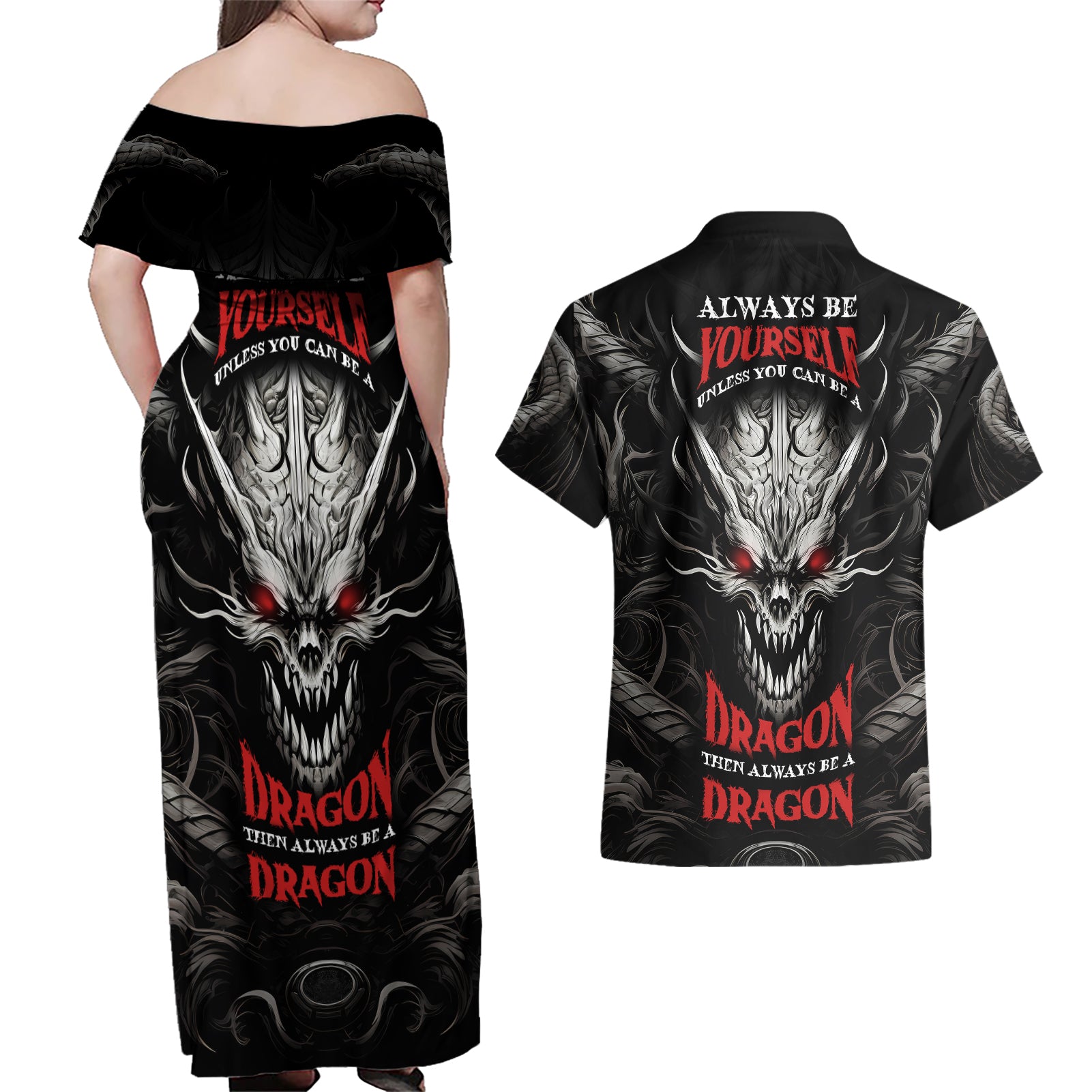 demon-skull-couples-matching-off-shoulder-maxi-dress-and-hawaiian-shirt-always-be-yourself-unless-you-can-be-a-dragon-then-always-be-a-dragon