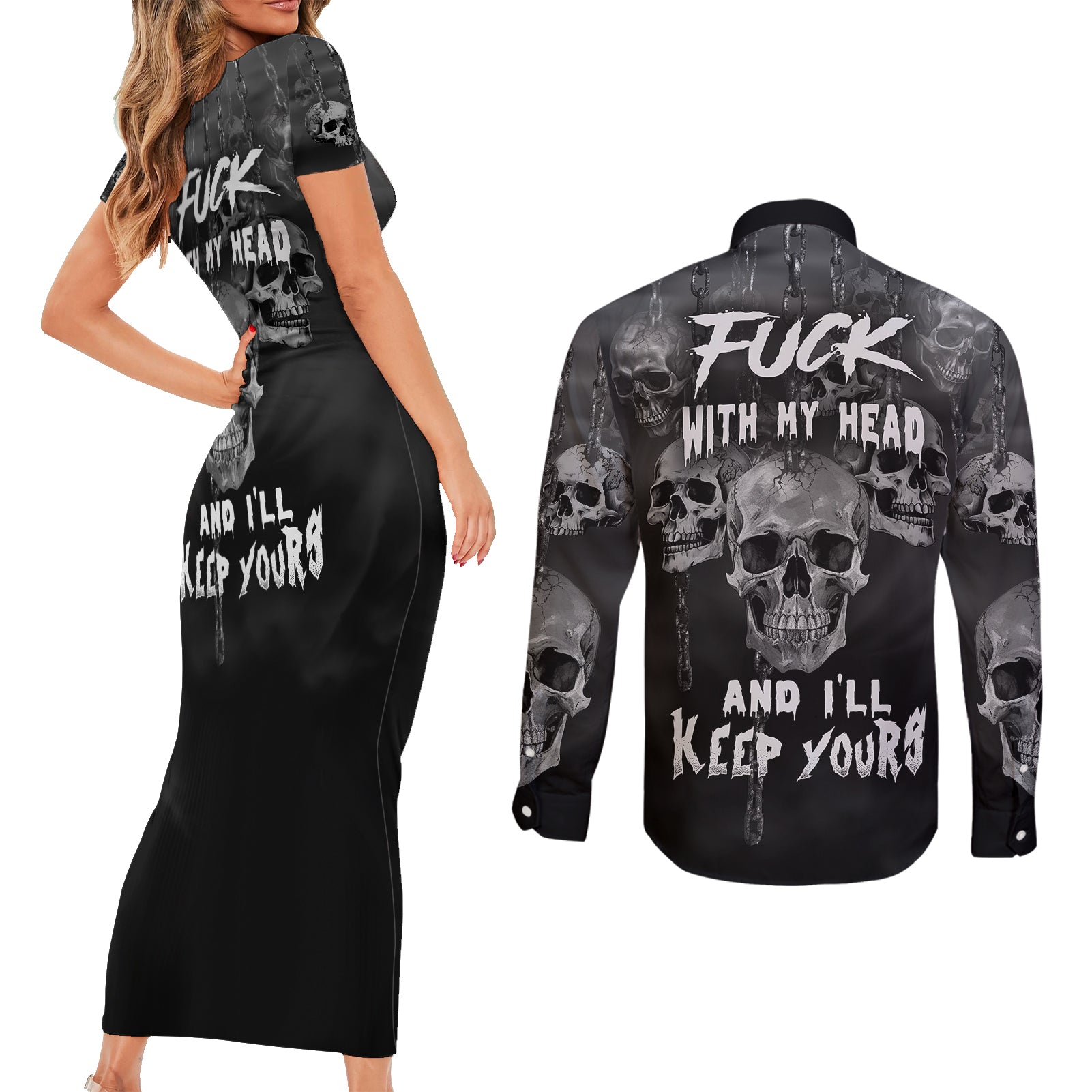 skull-couples-matching-short-sleeve-bodycon-dress-and-long-sleeve-button-shirts-ill-keep-you