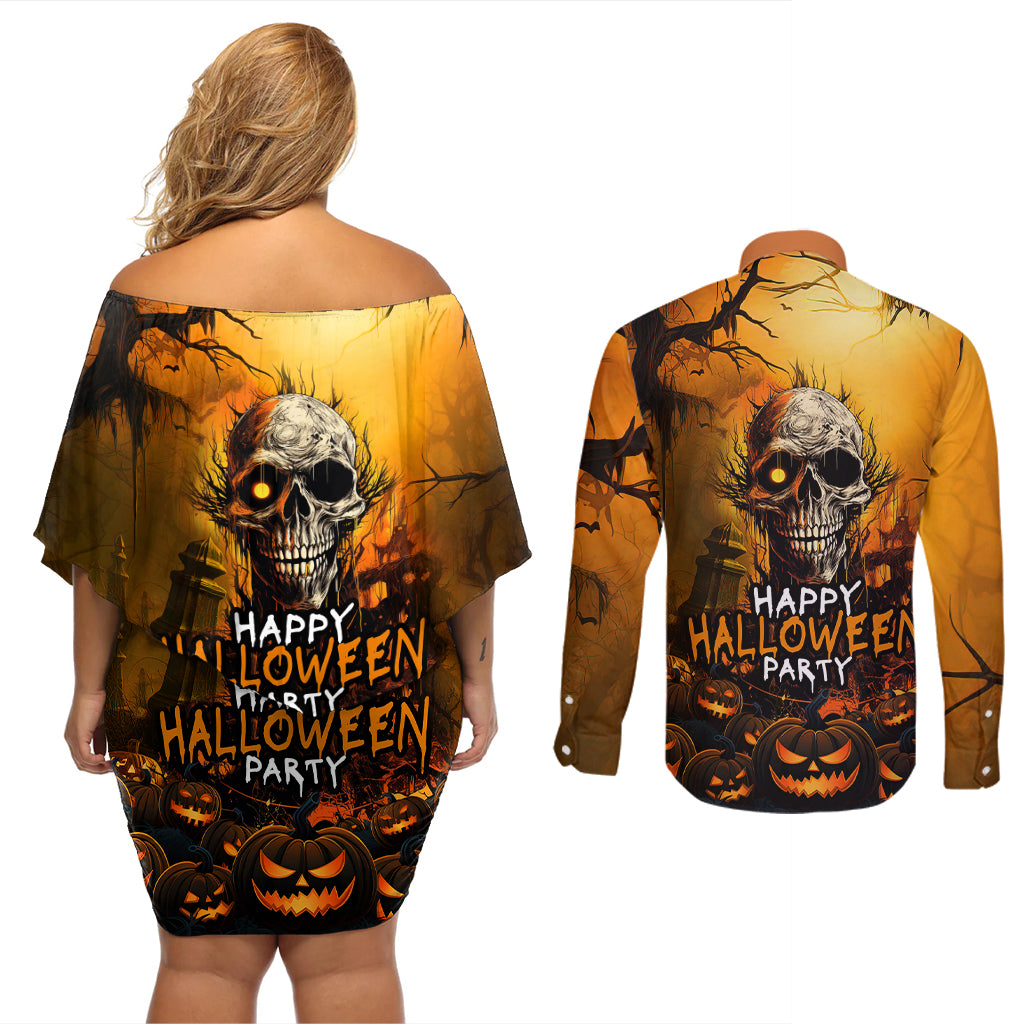 happy-halloween-party-couples-matching-off-shoulder-short-dress-and-long-sleeve-button-shirts