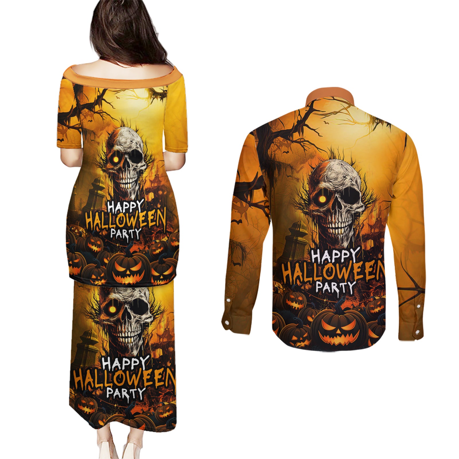 happy-halloween-party-couples-matching-puletasi-dress-and-long-sleeve-button-shirts