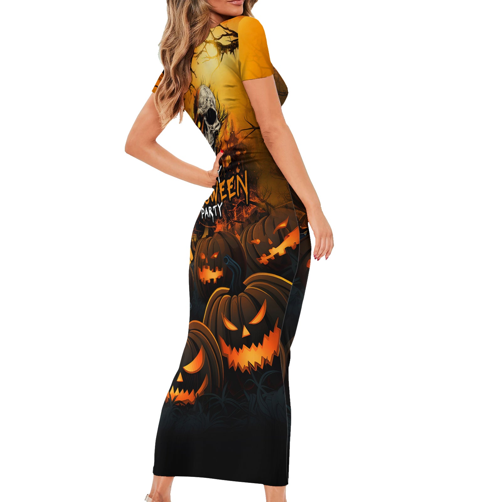 happy-halloween-party-short-sleeve-bodycon-dress