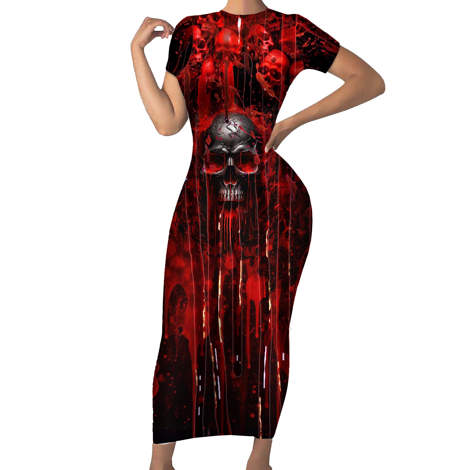 if-you-kick-me-when-im-down-you-better-pray-i-dont-get-up-skull-short-sleeve-bodycon-dress