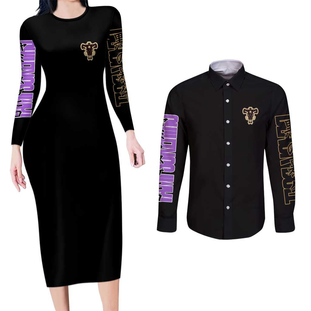 Yami Sukehiro Black Clover Couples Matching Long Sleeve Bodycon Dress and Long Sleeve Button Shirt Anime Style