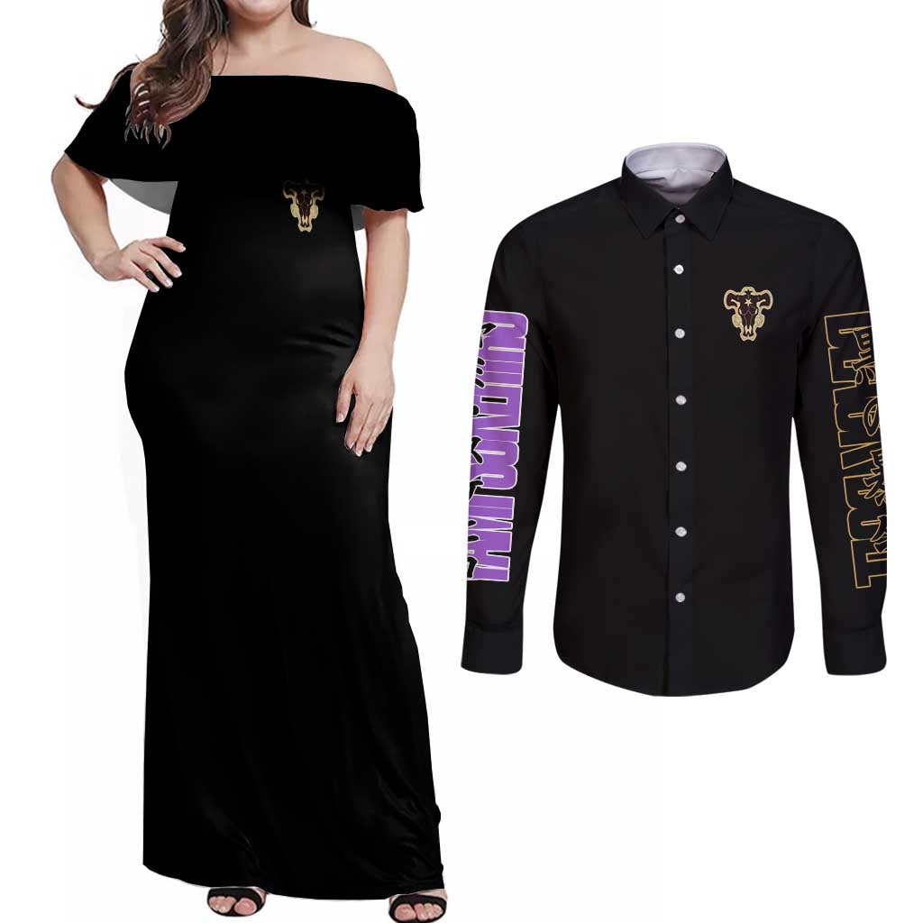 Yami Sukehiro Black Clover Couples Matching Off Shoulder Maxi Dress and Long Sleeve Button Shirt Anime Style