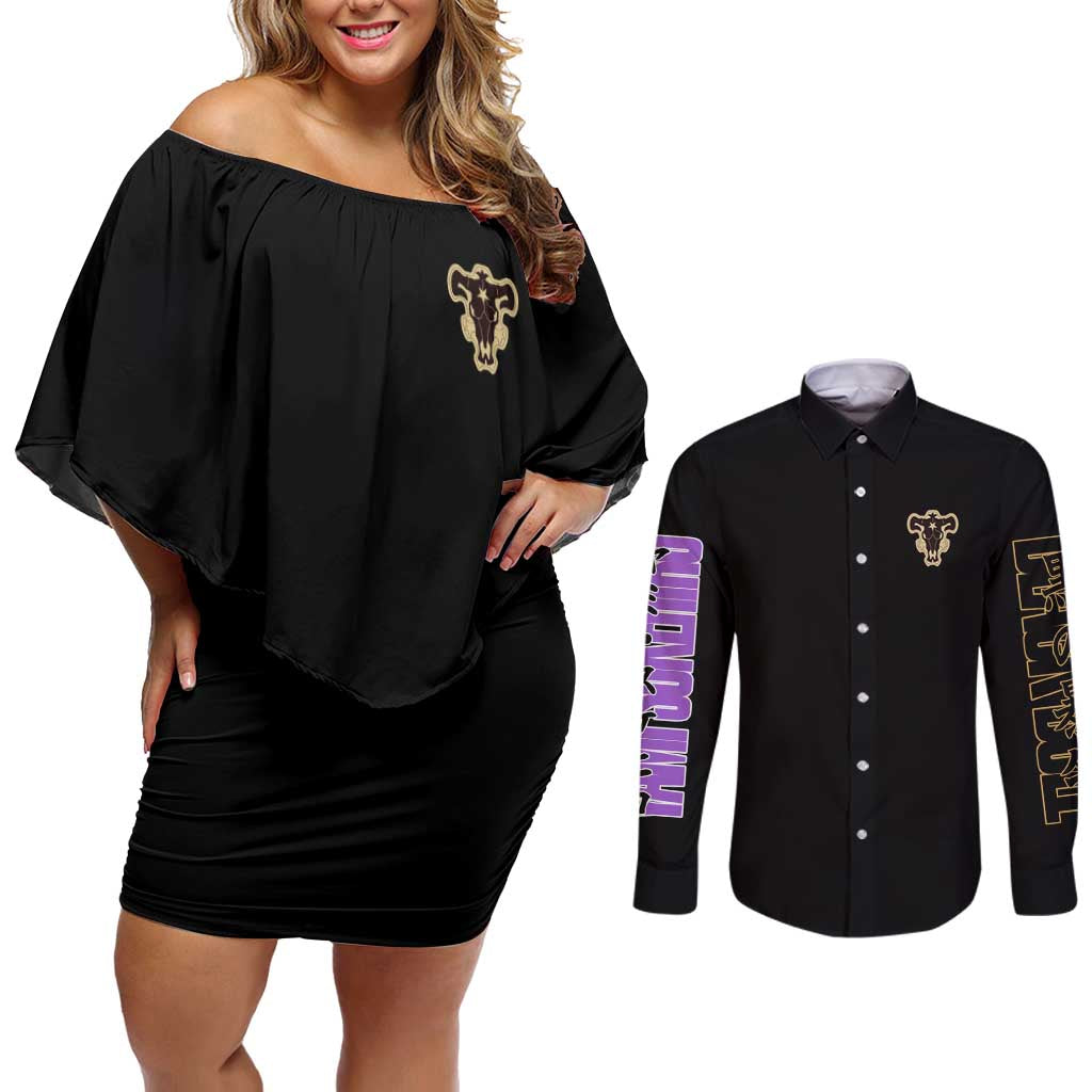 Yami Sukehiro Black Clover Couples Matching Off Shoulder Short Dress and Long Sleeve Button Shirt Anime Style