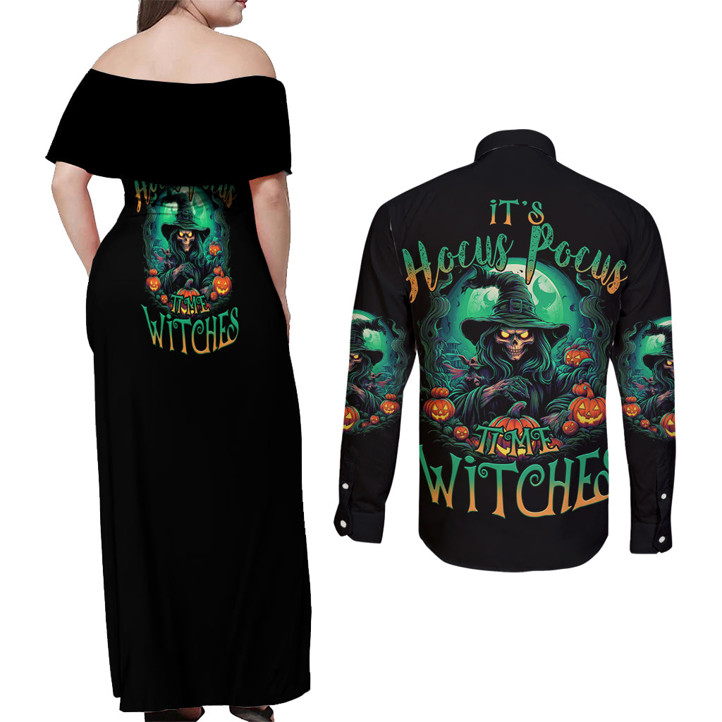 hocus-pocus-halloween-couples-matching-off-shoulder-maxi-dress-and-long-sleeve-button-shirt