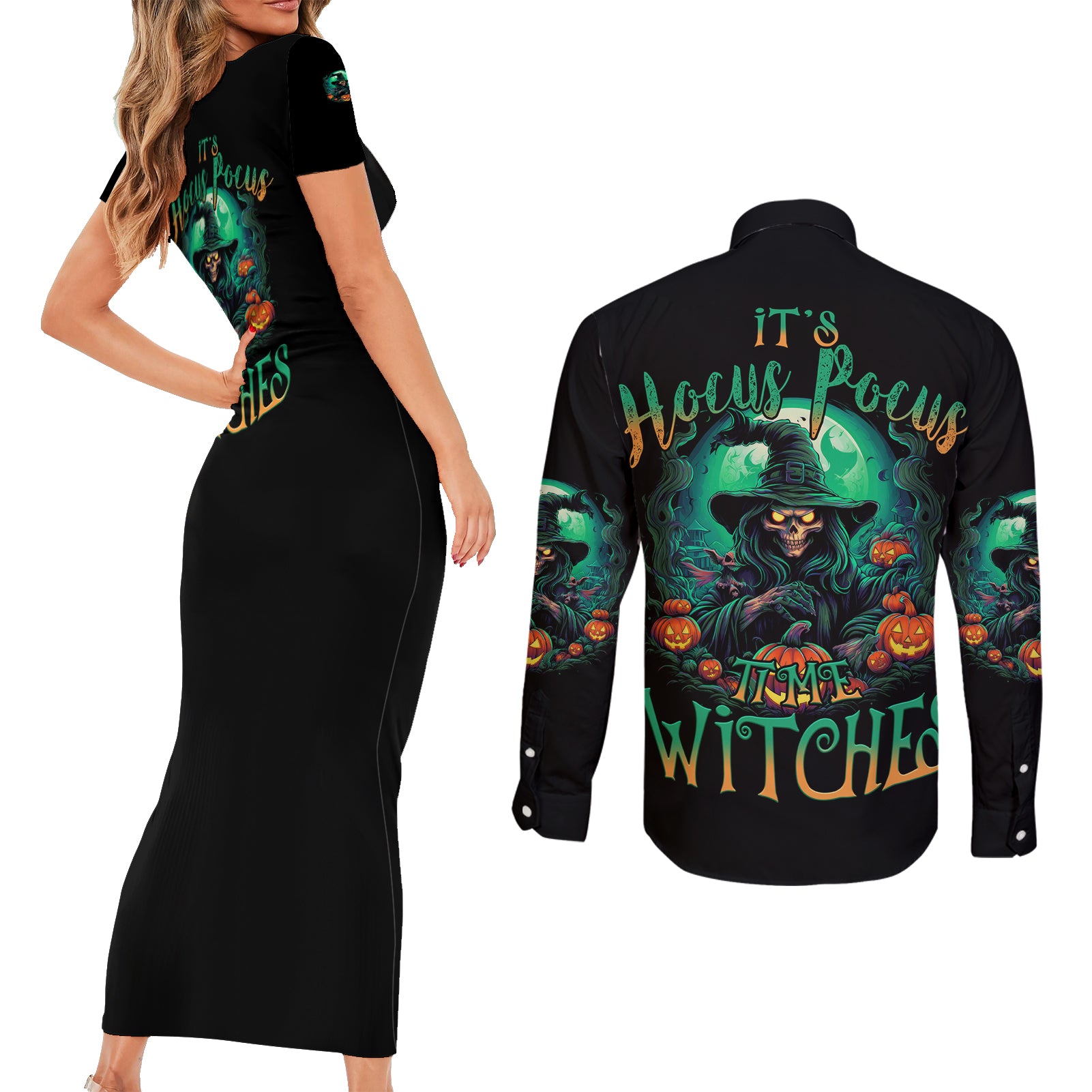 hocus-pocus-halloween-couples-matching-short-sleeve-bodycon-dress-and-long-sleeve-button-shirt