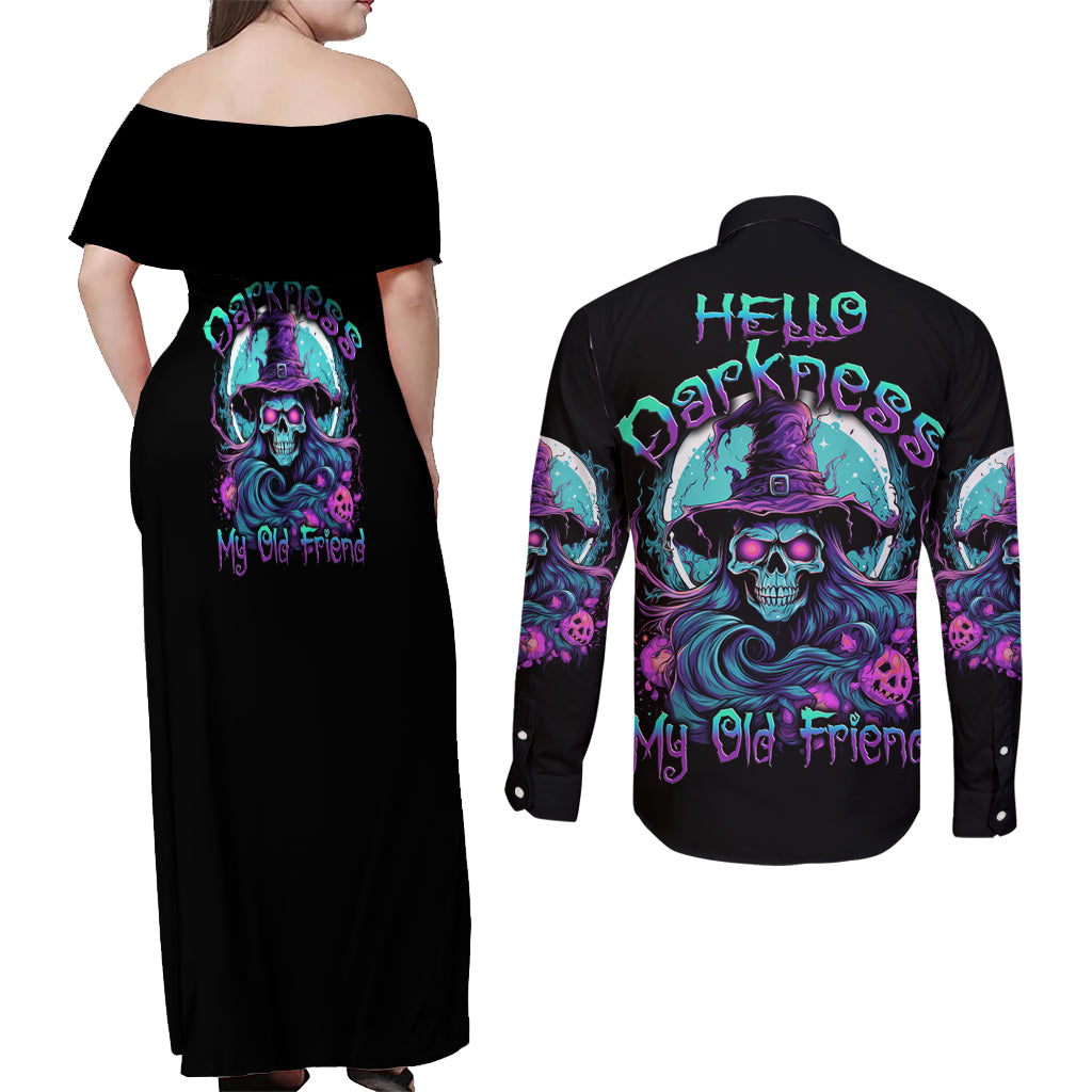 hello-darkness-my-old-friend-witch-halloween-couples-matching-off-shoulder-maxi-dress-and-long-sleeve-button-shirt