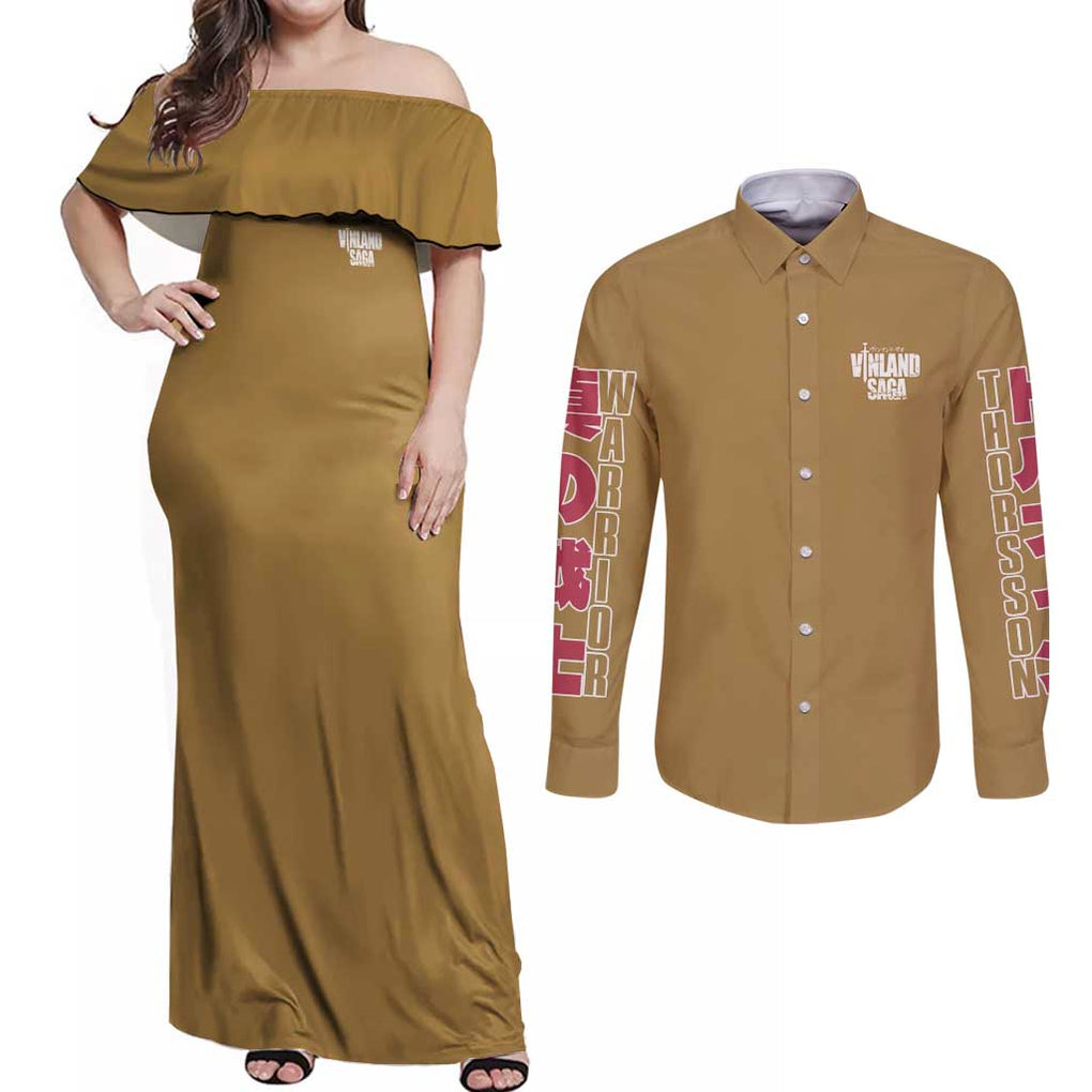 Thorfinn Vinlad Saga Couples Matching Off Shoulder Maxi Dress and Long Sleeve Button Shirt Anime Style