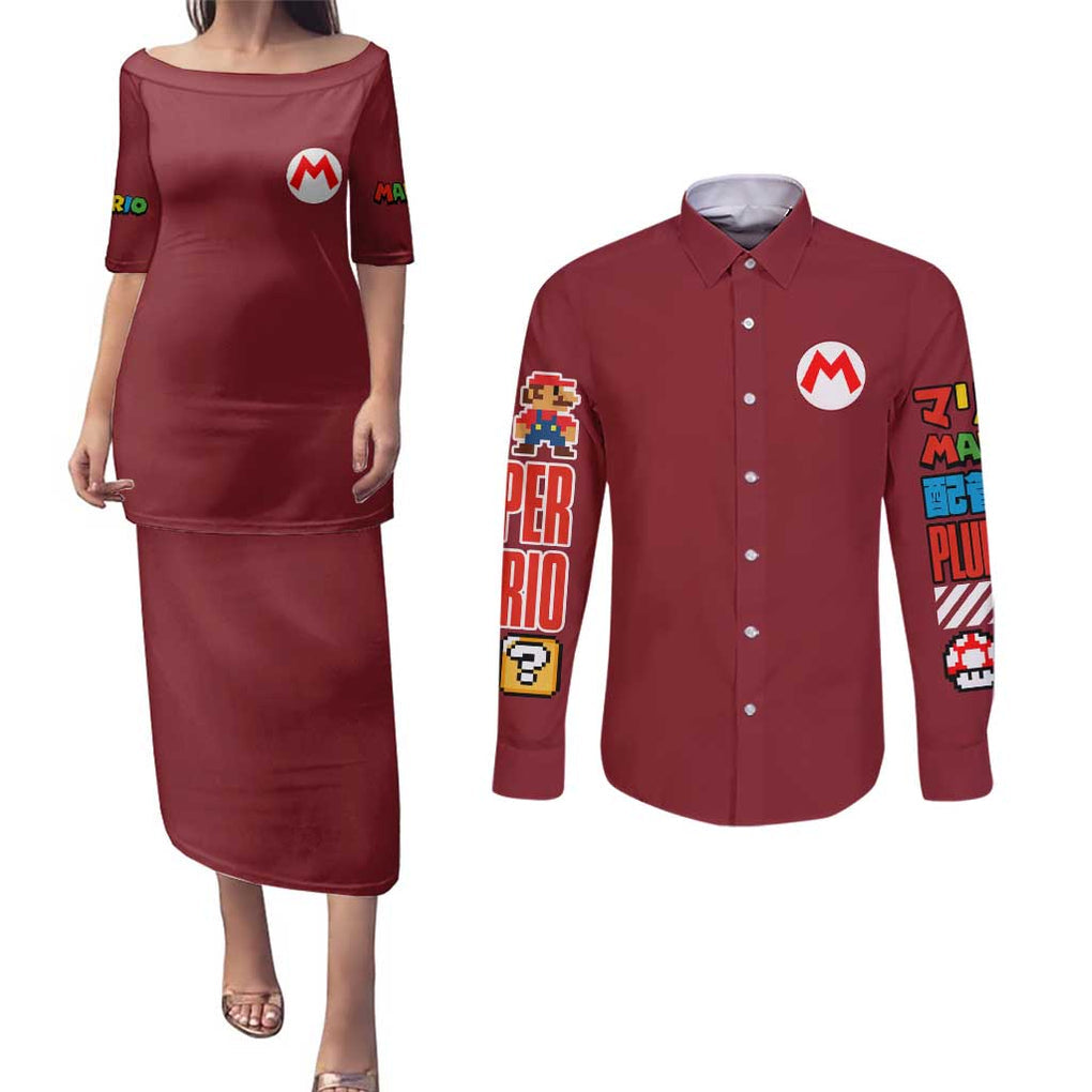 Mario Bros Mario Bros Couples Matching Puletasi and Long Sleeve Button Shirt Anime Mix 3D Game Style