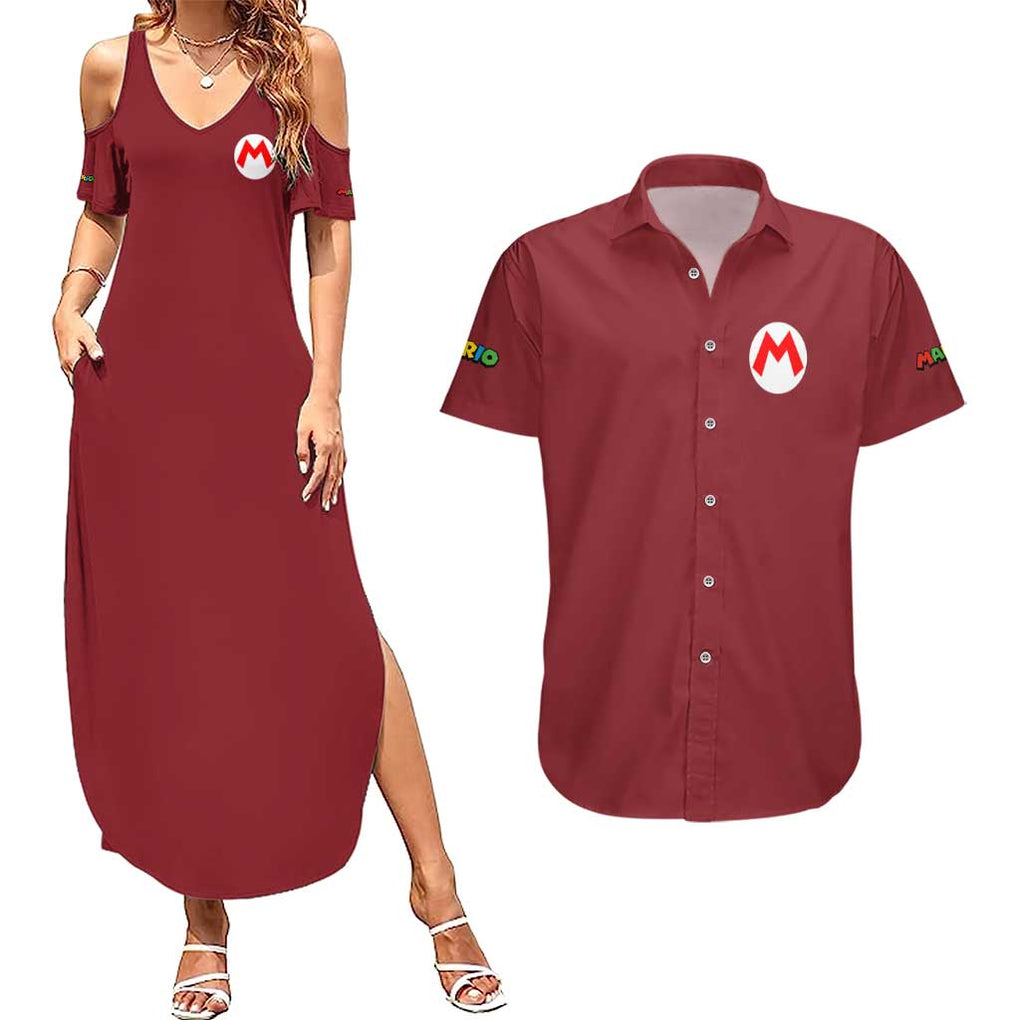 Mario Bros Mario Bros Couples Matching Summer Maxi Dress and Hawaiian Shirt Anime Mix 3D Game Style