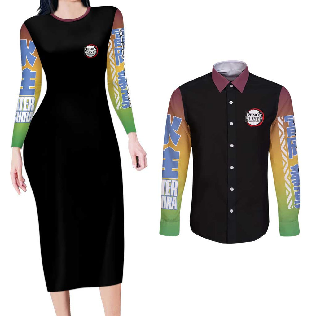 Giyu Tomioka V3 Demon Slayer Couples Matching Long Sleeve Bodycon Dress and Long Sleeve Button Shirt Anime Style