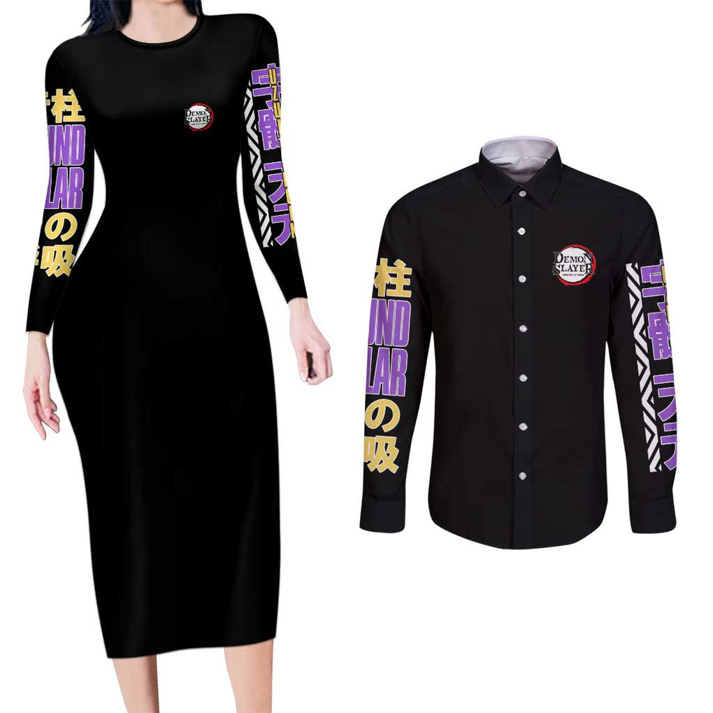 Uzui Tengen V2 Demon Slayer Couples Matching Long Sleeve Bodycon Dress and Long Sleeve Button Shirt Anime Style