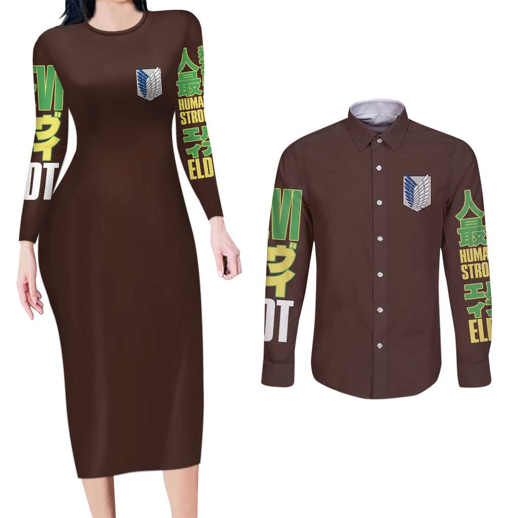 Levi Ackerman V3 Attack on Titan Couples Matching Long Sleeve Bodycon Dress and Long Sleeve Button Shirt Anime Style