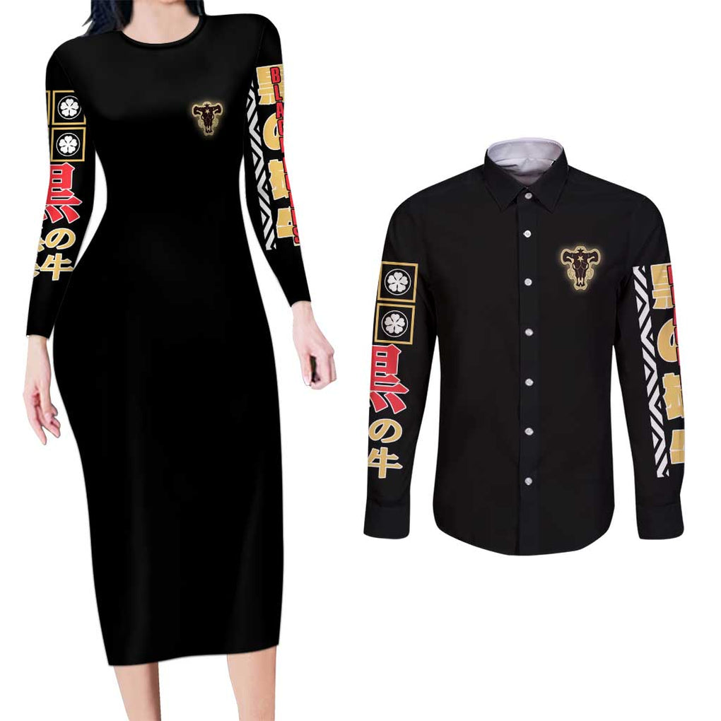 Asta V2 Black Clover Couples Matching Long Sleeve Bodycon Dress and Long Sleeve Button Shirt Anime Style