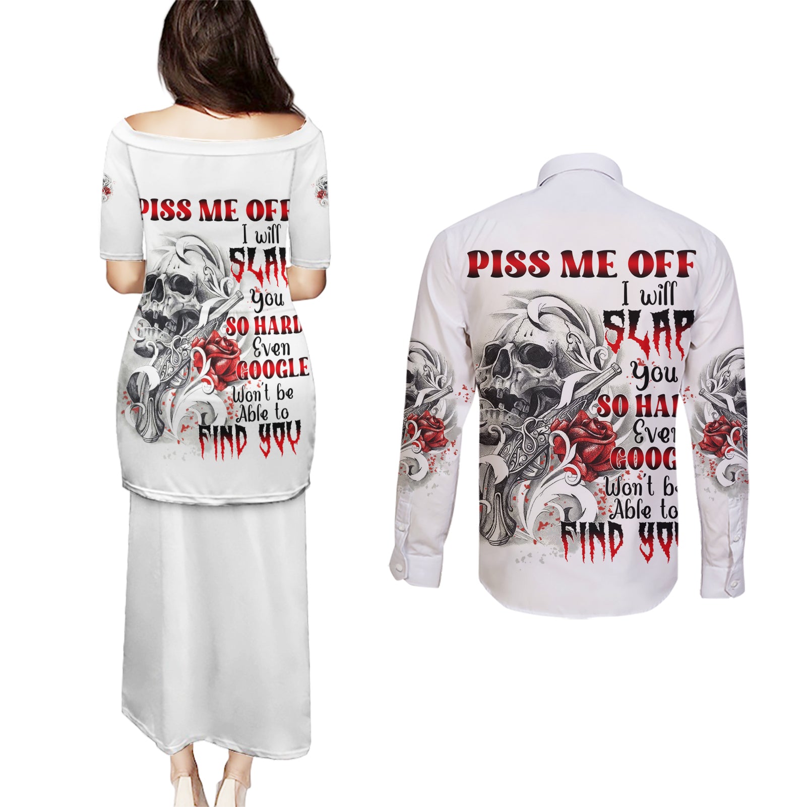 p-me-off-tattooed-skull-rose-couples-matching-puletasi-dress-and-long-sleeve-button-shirt