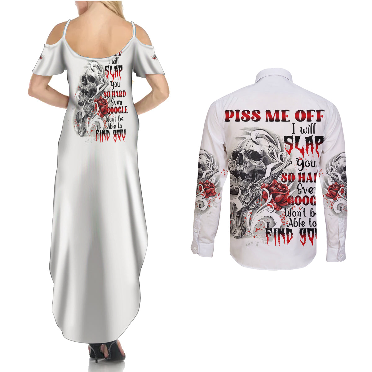 p-me-off-tattooed-skull-rose-couples-matching-summer-maxi-dress-and-long-sleeve-button-shirt