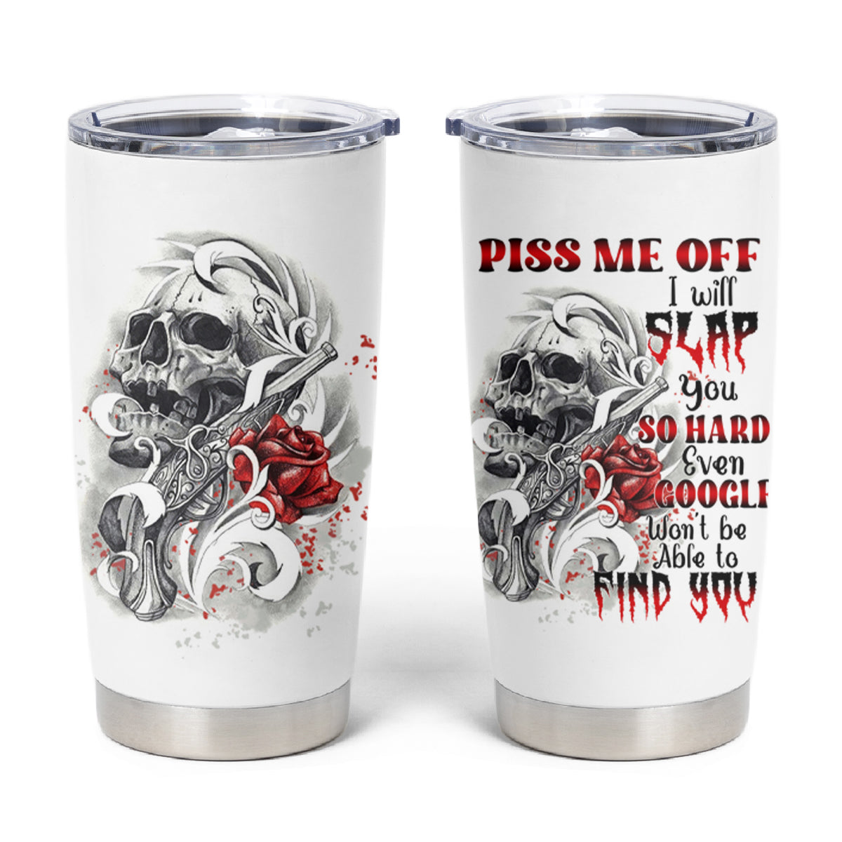 P Me Off Tattooed Skull Rose Tumbler Cup