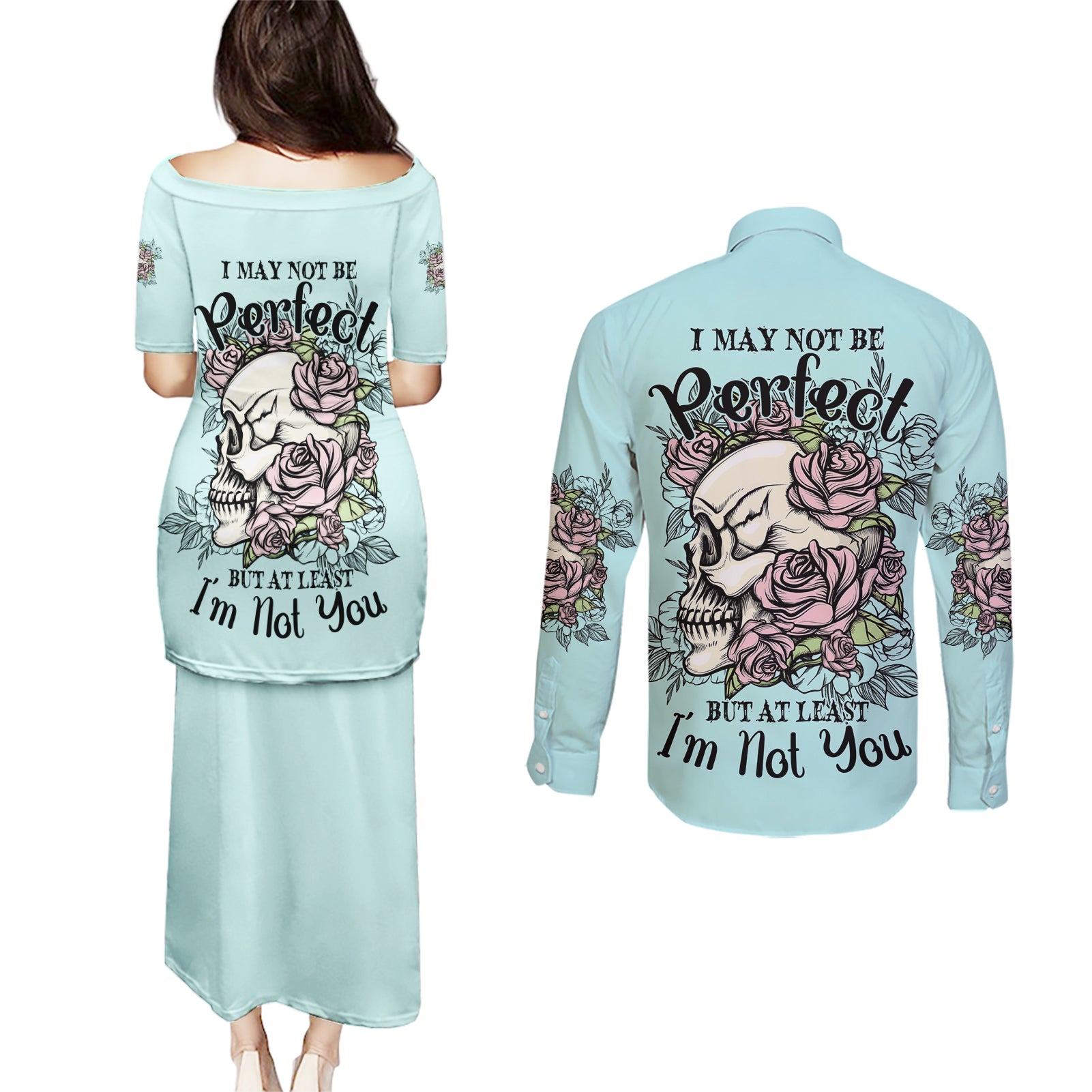 i-may-not-be-perfect-skull-roses-couples-matching-puletasi-dress-and-long-sleeve-button-shirt