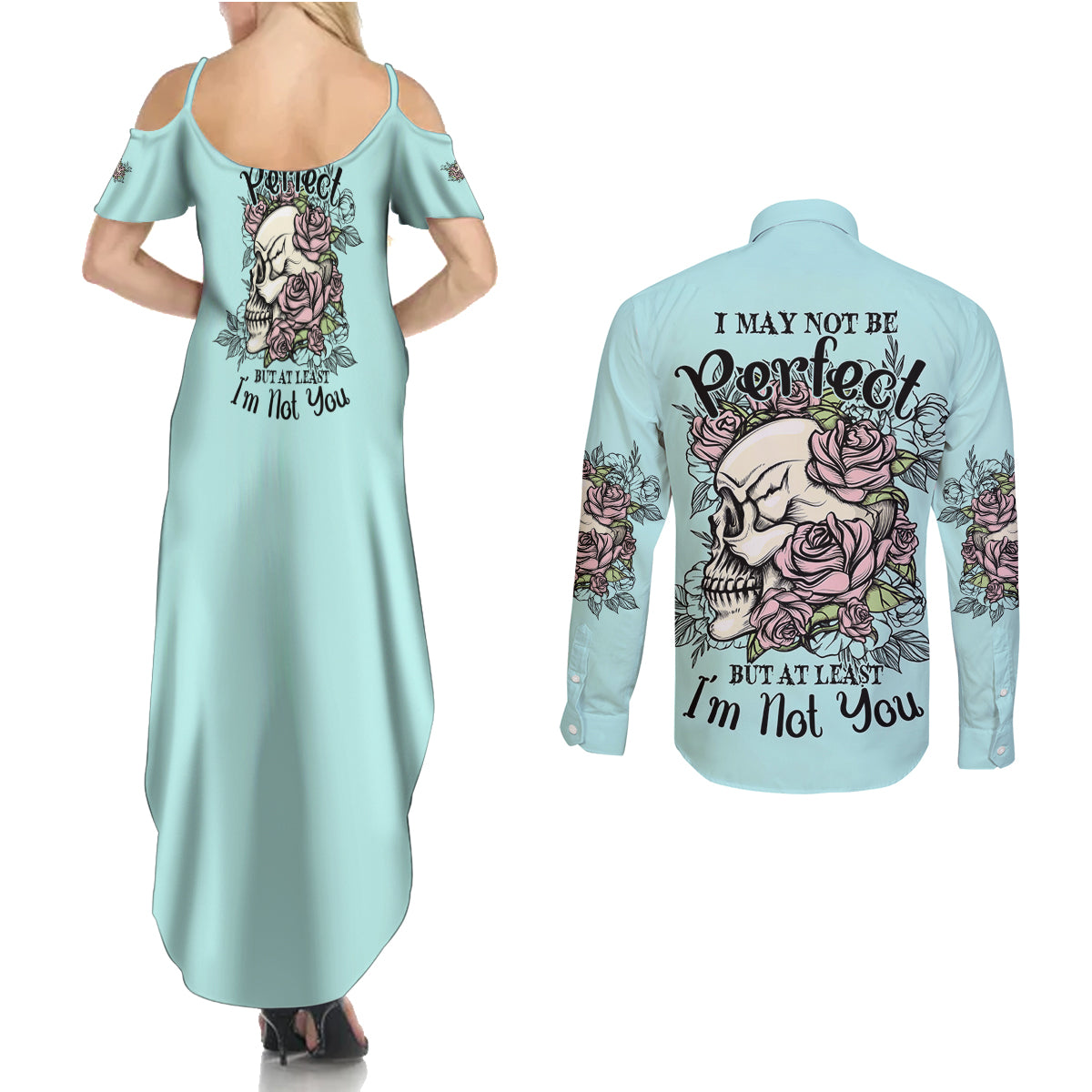 i-may-not-be-perfect-skull-roses-couples-matching-summer-maxi-dress-and-long-sleeve-button-shirt