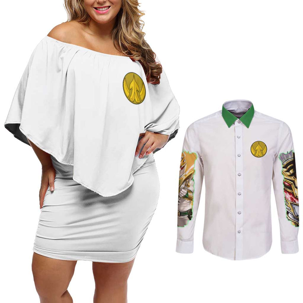 Lord Drakkon Mighty Morphin Power Rangers Couples Matching Off Shoulder Short Dress and Long Sleeve Button Shirt Japan Anime Style