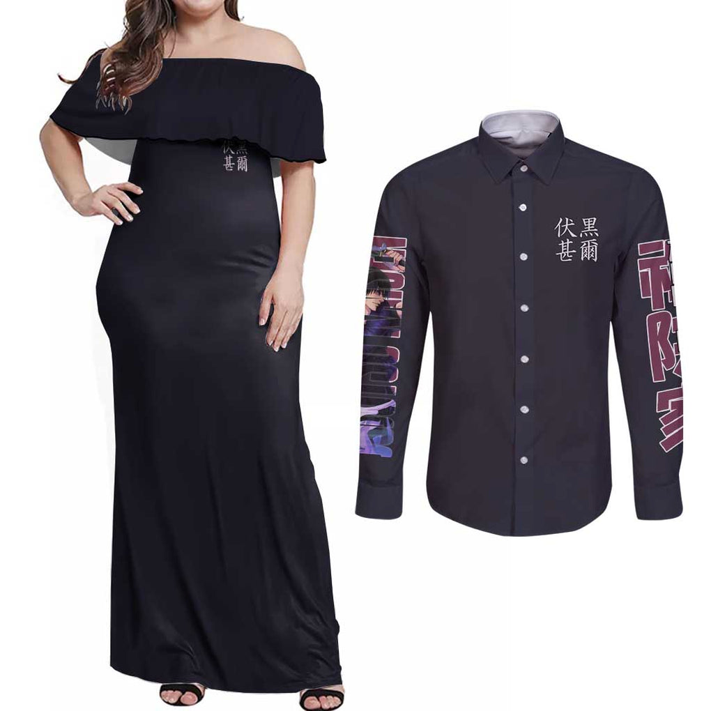 Fushiguro Toji Jujutsu Kaisen Couples Matching Off Shoulder Maxi Dress and Long Sleeve Button Shirt Japan Anime Style