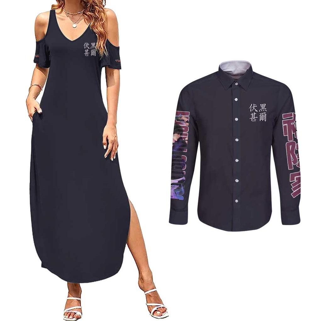 Fushiguro Toji Jujutsu Kaisen Couples Matching Summer Maxi Dress and Long Sleeve Button Shirt Japan Anime Style