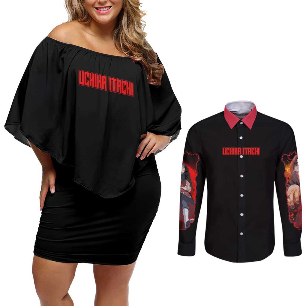 Uchiha Itachi V4 Naruto Couples Matching Off Shoulder Short Dress and Long Sleeve Button Shirt Japan Anime Style