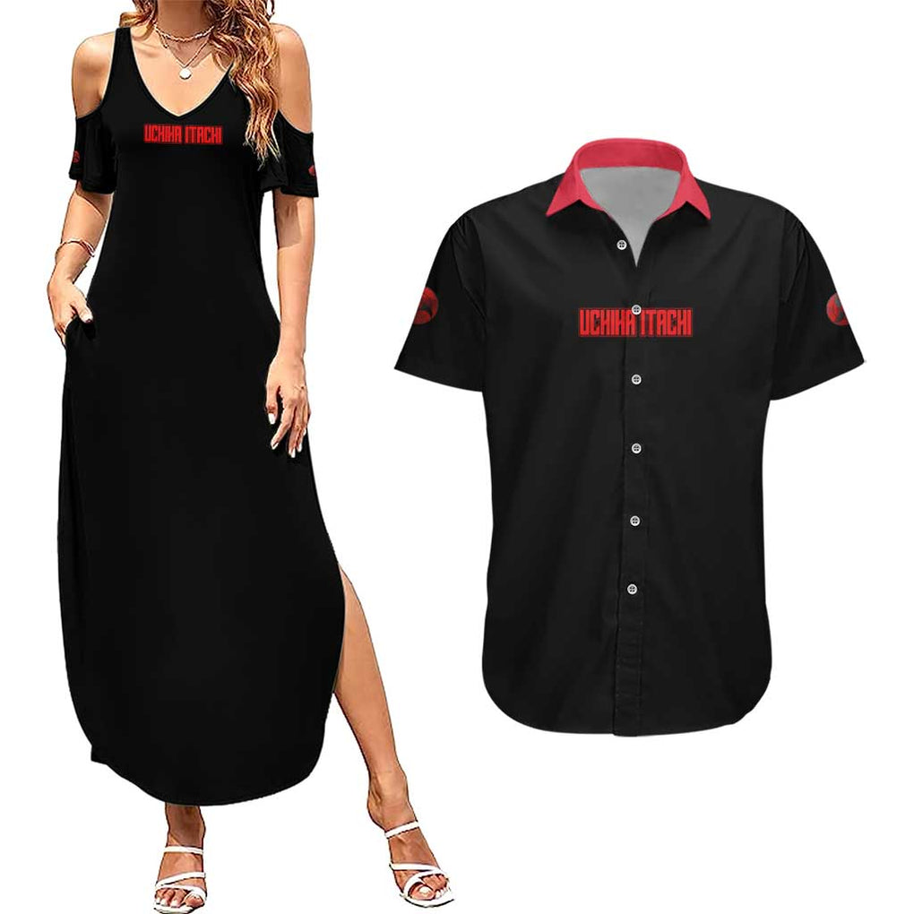 Uchiha Itachi V4 Naruto Couples Matching Summer Maxi Dress and Hawaiian Shirt Japan Anime Style