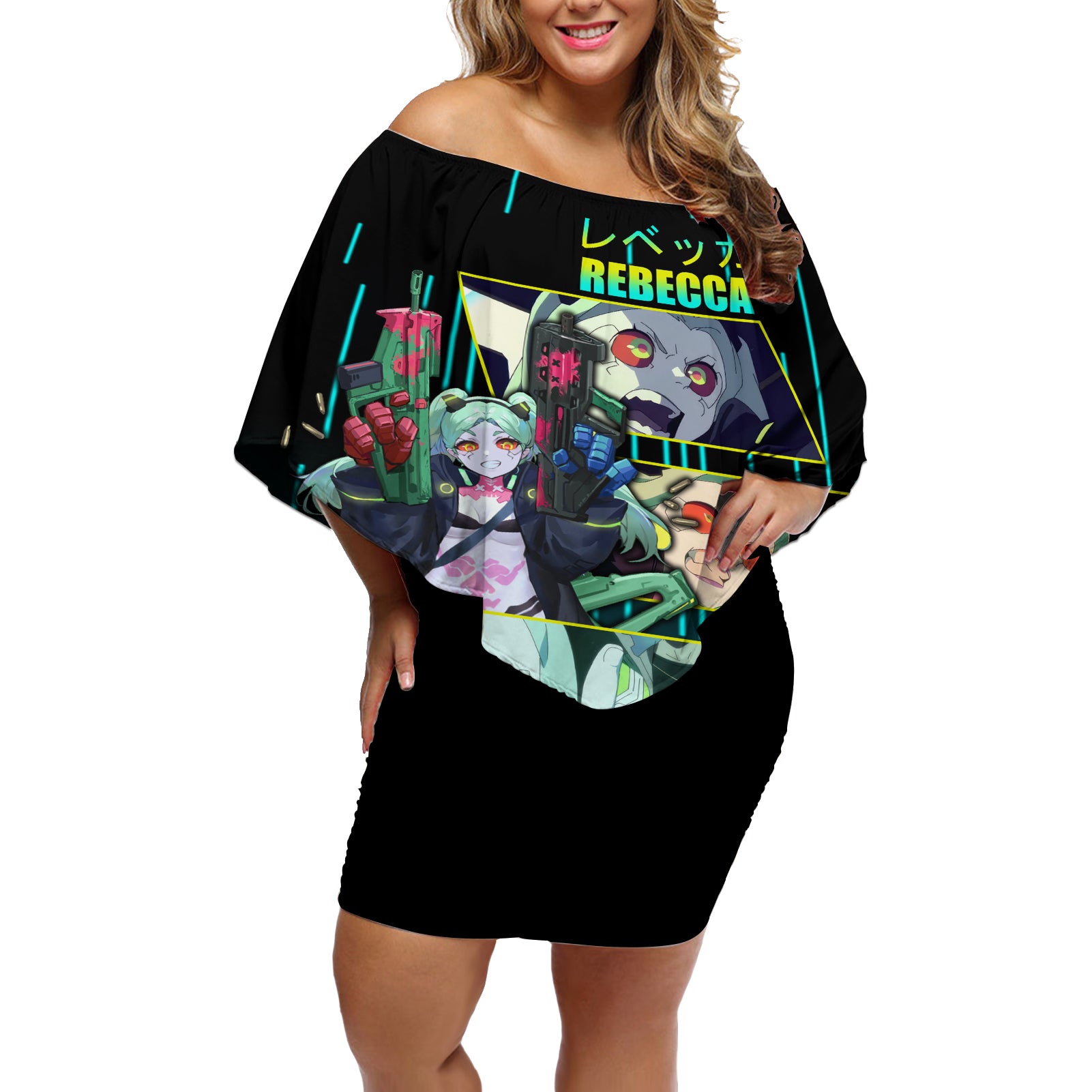 Cyberpunk Rebecca Off Shoulder Short Dress