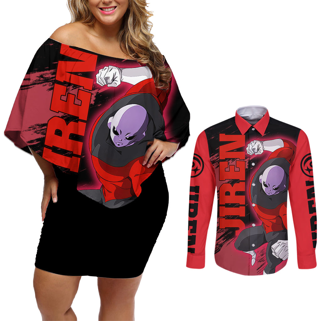 Jiren - Dragon Ball Couples Matching Off Shoulder Short Dress and Long Sleeve Button Shirt