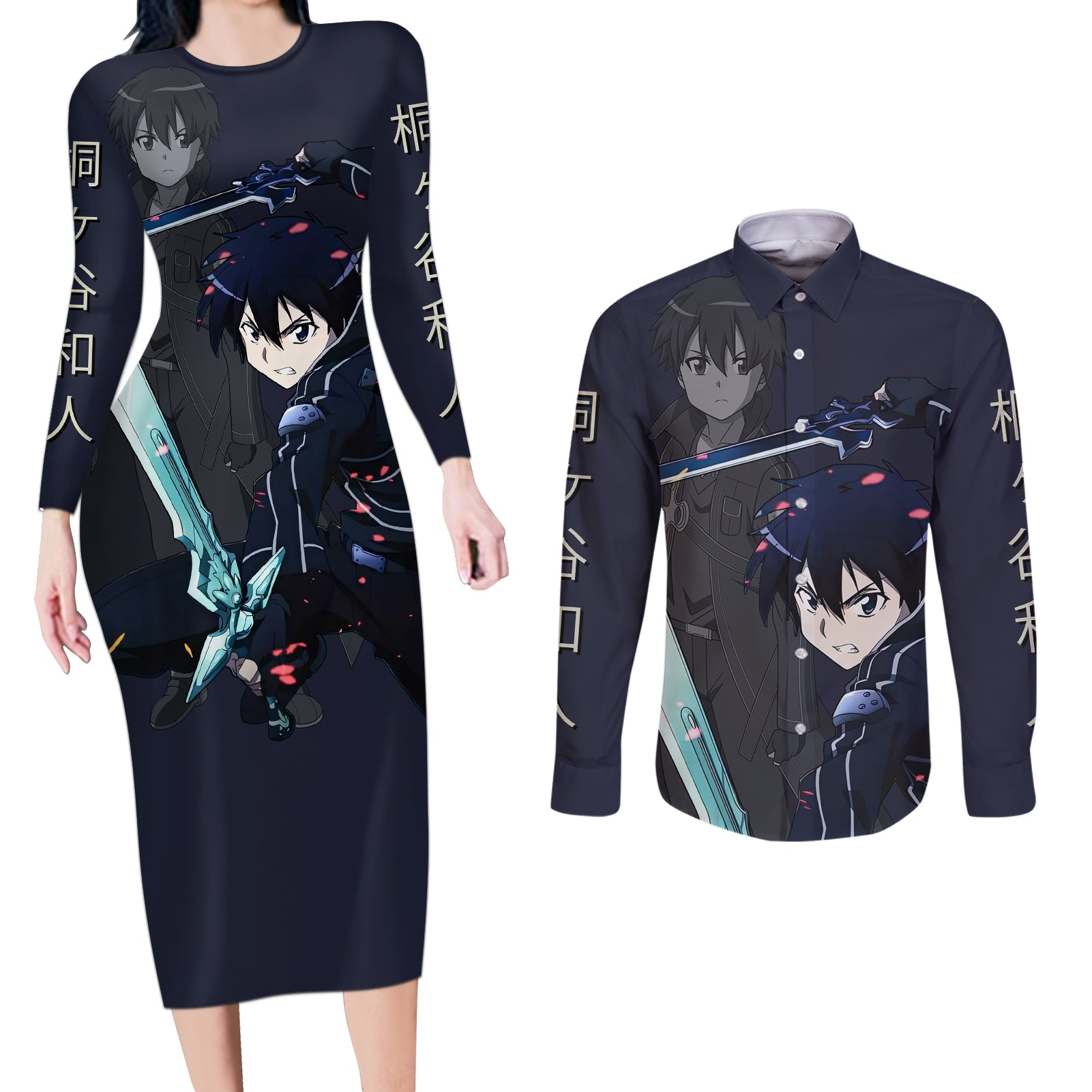 Kirito Couples Matching Long Sleeve Bodycon Dress and Long Sleeve Button Shirt