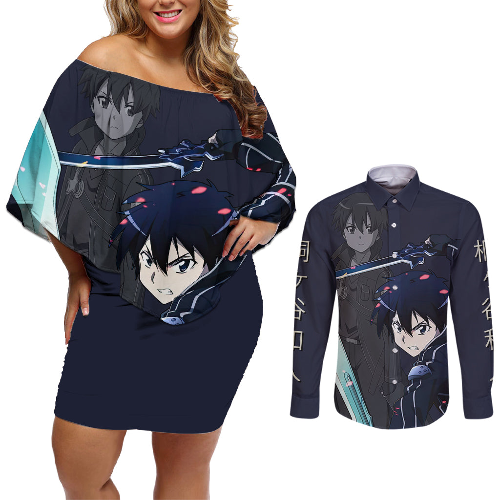 Kirito Couples Matching Off Shoulder Short Dress and Long Sleeve Button Shirt