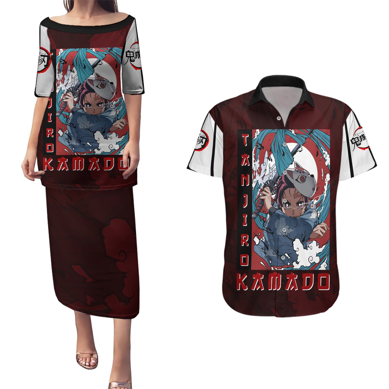 Tanjiro Kamado - Raising Sun Anime Couples Matching Puletasi and Hawaiian Shirt