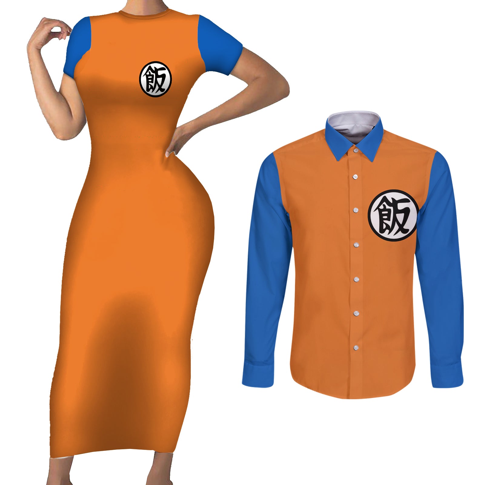 Gohan Couples Matching Short Sleeve Bodycon Dress and Long Sleeve Button Shirt Dragon Ball