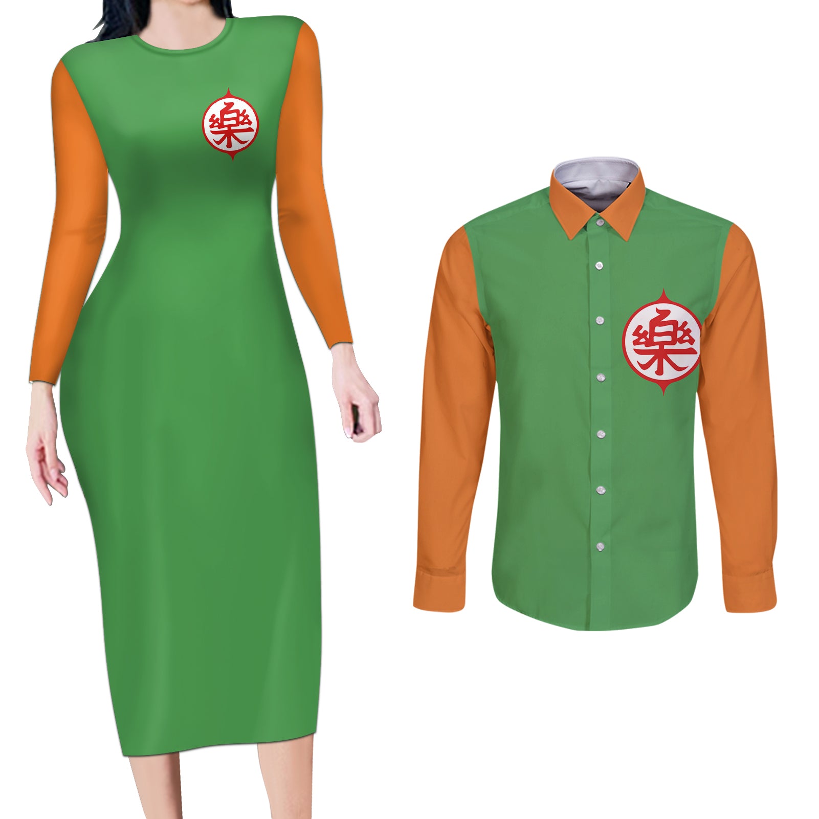 Yamcha Couples Matching Long Sleeve Bodycon Dress and Long Sleeve Button Shirt Dragon Ball