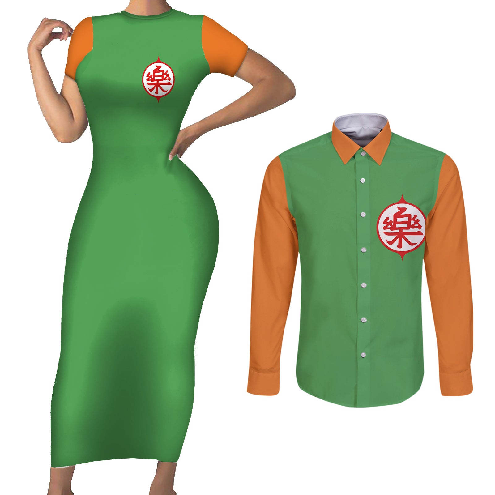 Yamcha Couples Matching Short Sleeve Bodycon Dress and Long Sleeve Button Shirt Dragon Ball