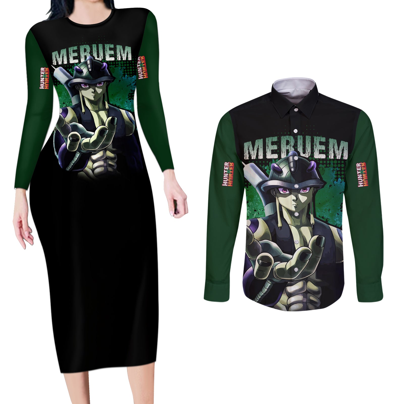 Meruem Hunter X Hunter Couples Matching Long Sleeve Bodycon Dress and Long Sleeve Button Shirt Anime Style