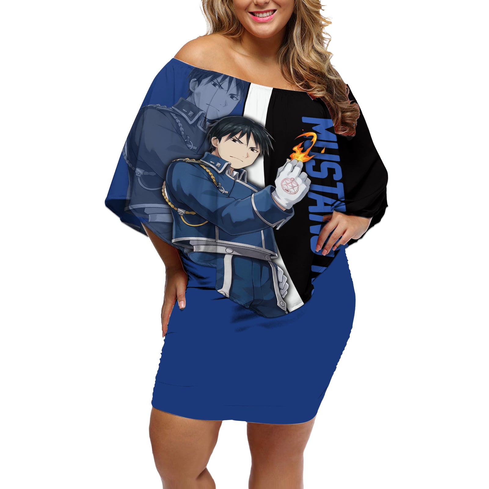 Mustang Roy - Fullmetal Alchemist Off Shoulder Short Dress Anime Style