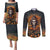 halloween-skull-couples-matching-puletasi-dress-and-long-sleeve-button-shirts-pumpkin-themed