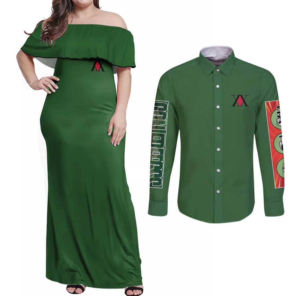 Gon Freecss Hunter x Hunter Couples Matching Off Shoulder Maxi Dress and Long Sleeve Button Shirt Anime Style