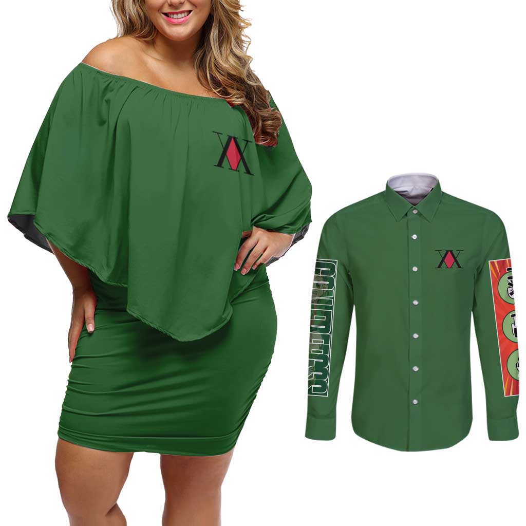 Gon Freecss Hunter x Hunter Couples Matching Off Shoulder Short Dress and Long Sleeve Button Shirt Anime Style