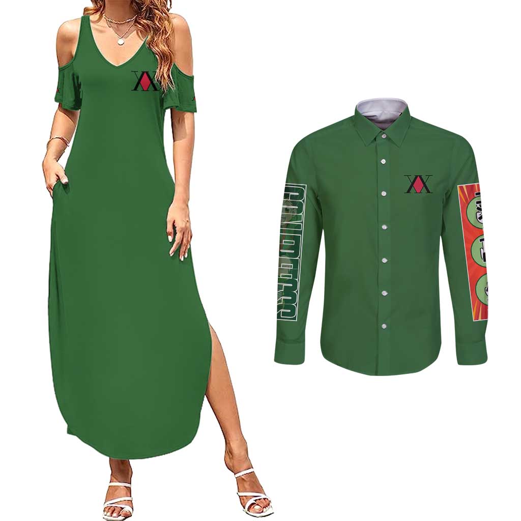 Gon Freecss Hunter x Hunter Couples Matching Summer Maxi Dress and Long Sleeve Button Shirt Anime Style