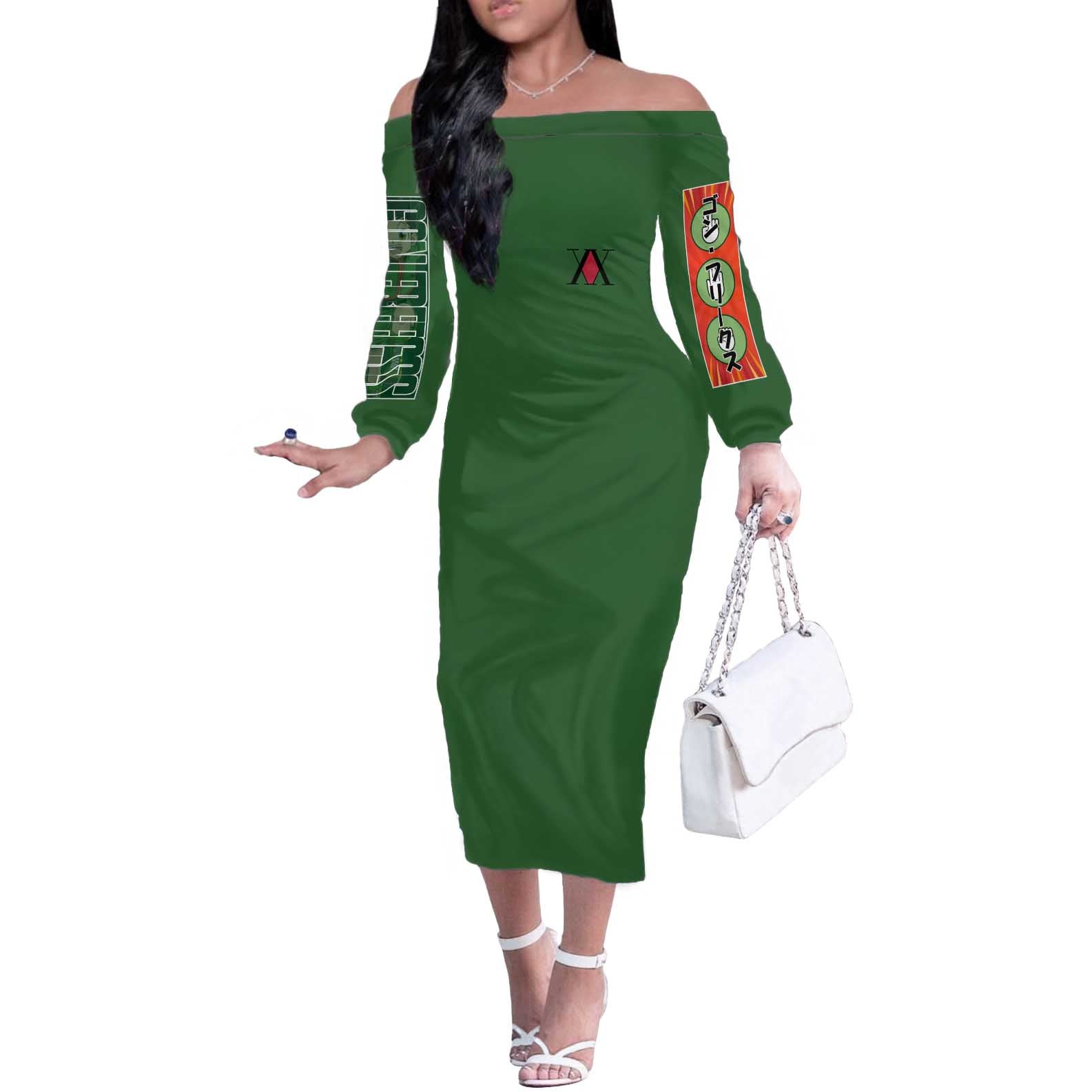 Gon Freecss Hunter x Hunter Off The Shoulder Long Sleeve Dress Anime Style