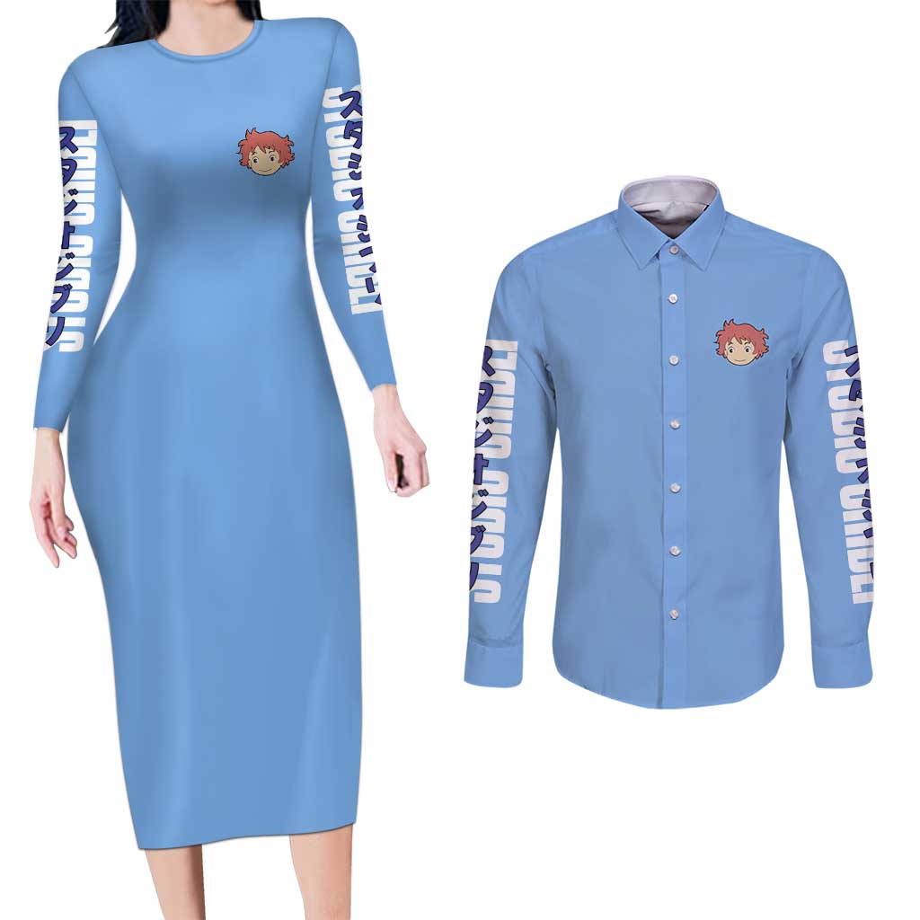 Ponyo Studio Ghibli Couples Matching Long Sleeve Bodycon Dress and Long Sleeve Button Shirt Anime Style