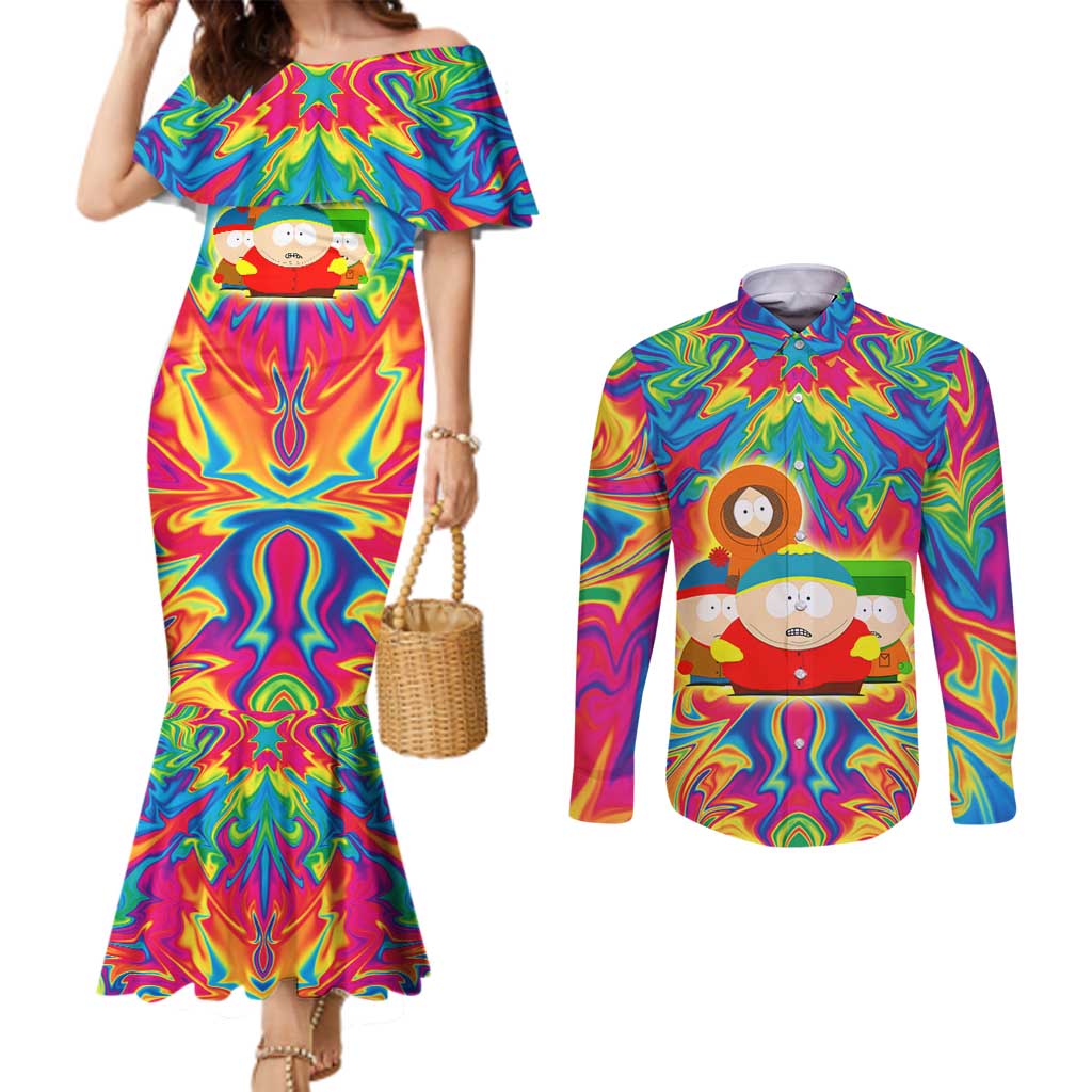 Trippy South Park Couples Matching Mermaid Dress and Long Sleeve Button Shirt Anime Style